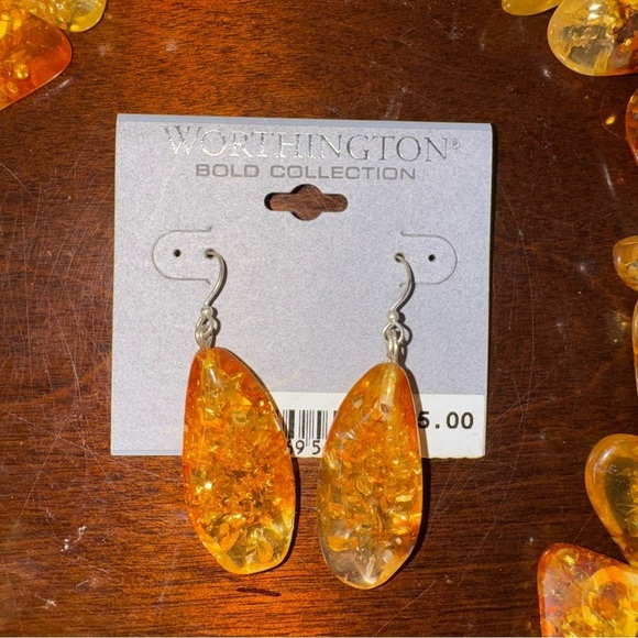 VTG Worthington Bold Collection Necklace & Earrings Set Baltic Amber Look NWT - Picture 2 of 7